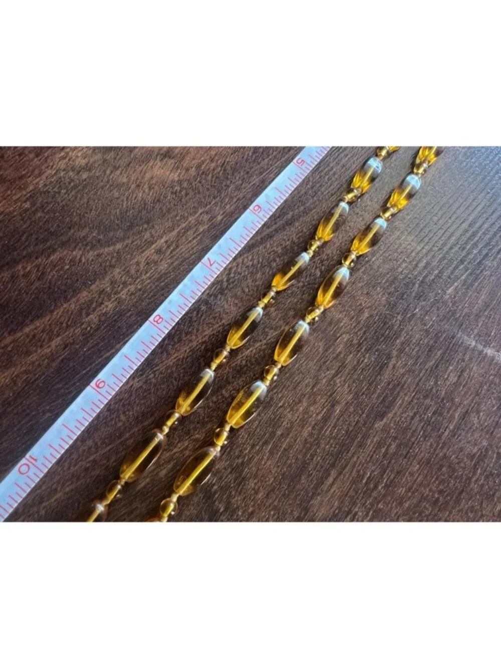 Vintage Amber Glass Bead Necklace Fluted Oval Beads Continuous Strand